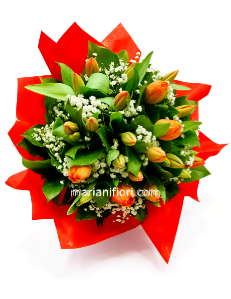 Bouquet di tulipani e verdi decorativi piccolo