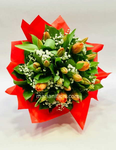 Bouquet di tulipani e verdi decorativi piccolo